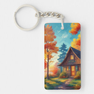 Porte-clés Paysage naturel avec un chalet dans la forêt