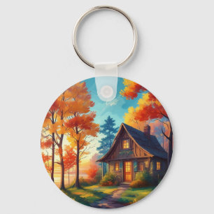 Porte-clés Paysage naturel avec un chalet dans la forêt