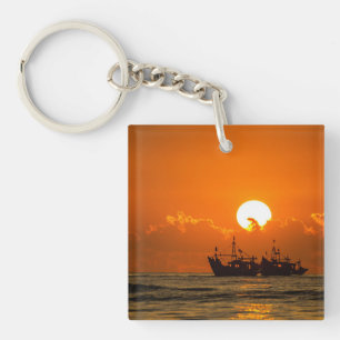 Porte-clés Paysage naturel Coucher de soleil avec bateau-6846