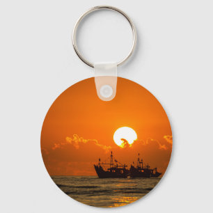 Porte-clés Paysage naturel Coucher de soleil avec bateau-6846