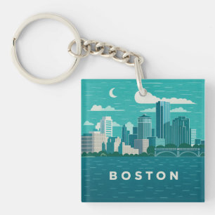Porte-clés Paysage nocturne de la ville du Massachusetts Vi