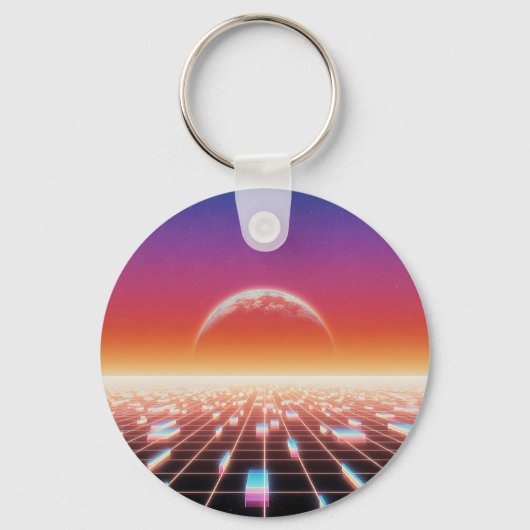 Porte-clés Paysage rétro-futuriste Synthwave (Recto)