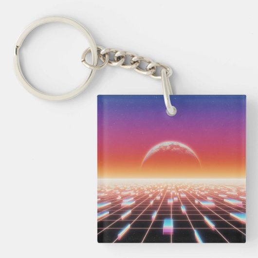 Porte-clés Paysage rétro-futuriste Synthwave (Devant)
