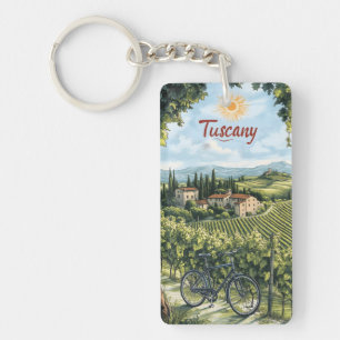 Porte-clés Paysage toscan avec vignobles et une bicyclette