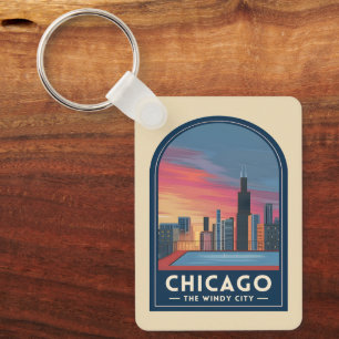 Porte-clés Paysage urbain de Chicago au coucher du soleil de