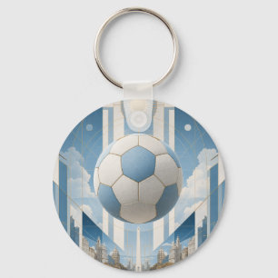 Porte-clés Paysage urbain de la ville de football géométrique