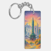 Porte-clés Paysage urbain de Taipei Taïwan aquarelle (Devant gauche)