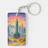 Porte-clés Paysage urbain de Taipei Taïwan aquarelle (Dos)