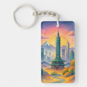 Porte-clés Paysage urbain de Taipei Taïwan aquarelle
