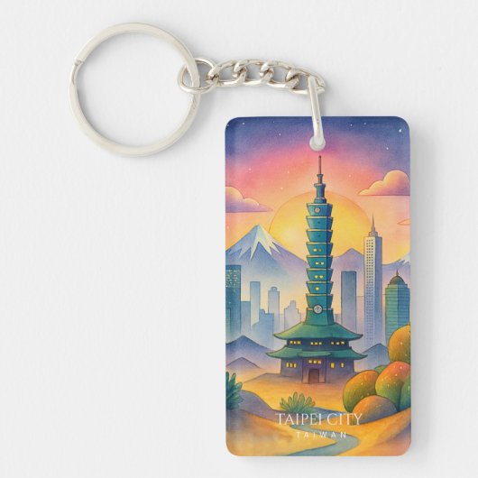 Porte-clés Paysage urbain de Taipei Taïwan aquarelle (Devant)