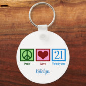 Porte-clés Peace Love 21 Cute Custom 21e anniversaire (Recto)