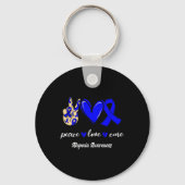 Porte-clés Peace Love Cure Alopecia Blue Ribbon Sensibilisati (Verso)