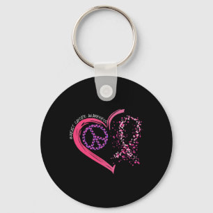 Porte-clés Peace Love Cure Coeur rose Ruban Cancer du sein