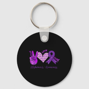Porte-clés Peace Love Cure Purple Ribbon Heimerheimer's Aware