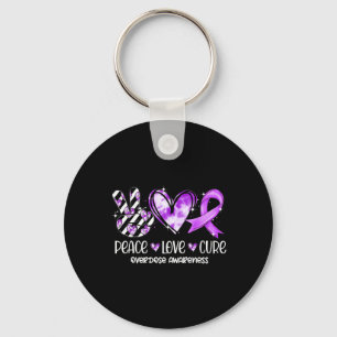 Porte-clés Peace Love Cure Purple Ribbon Overdose Sensibilisa