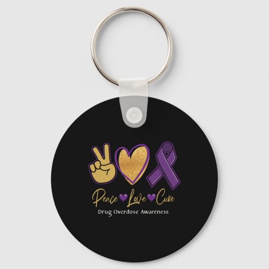 Porte-clés Peace Love Cure Purple Toxicomanie Sensibilisation (Recto)