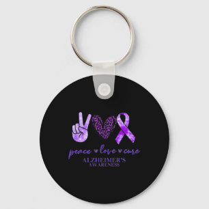 Porte-clés Peace Love Cure Ribbon Leopard Alzheimer Cerveau A