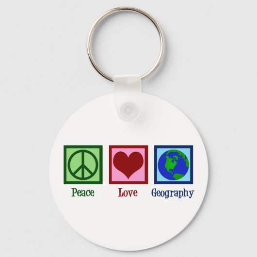 Porte-clés Peace Love Géographie Professeur Carte du monde (Recto)