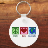Porte-clés Peace Love Géographie Professeur Carte du monde (Recto)