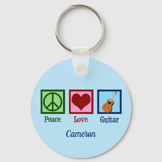 Porte-clés Peace Love Guitar Cute Blue Monogram Guitarist (Recto)