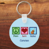 Porte-clés Peace Love Guitar Cute Blue Monogram Guitarist (Recto)