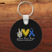 Porte-clés Peace Love Hope Alopecia Awareness Bleu Ruban (Verso)