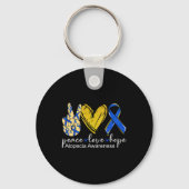 Porte-clés Peace Love Hope Alopecia Awareness Bleu Ruban (Verso)