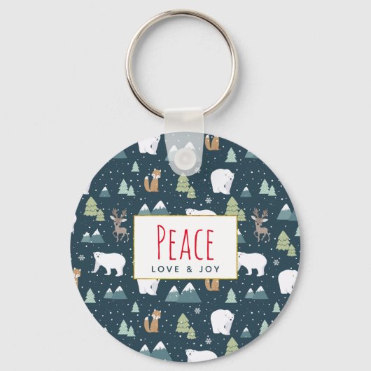 Porte-clés Peace Love & Joy Christmas Animaux Motif (Recto)
