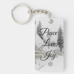 Porte-clés Peace Love Joy Noir et blanc Snowfall Noël