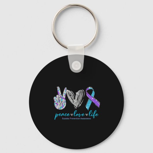 Porte-clés Peace Love Life Suicide Prevention Awareness Heart (Recto)
