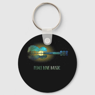 Porte-clés Peace Love Musique Guitar Lake Shadow Hippie