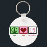 Porte-clés Peace Love Quinceañera<br><div class="desc">Un joli cadeau Peace Love 15 pour une fille d'anniversaire adolescente.</div>