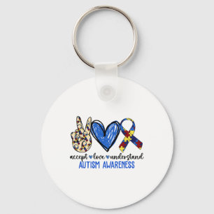 Porte-clés Peace Love Ribbon Sensibilisation sur l'autisme Ac