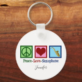 Porte-clés Peace Love Saxophone mignon Monogram Blue (Verso)