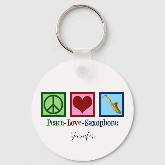 Porte-clés Peace Love Saxophone mignon Monogram Blue (Verso)