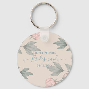 Porte-clés Peach Peonies Sage Floral Budget Mariage
