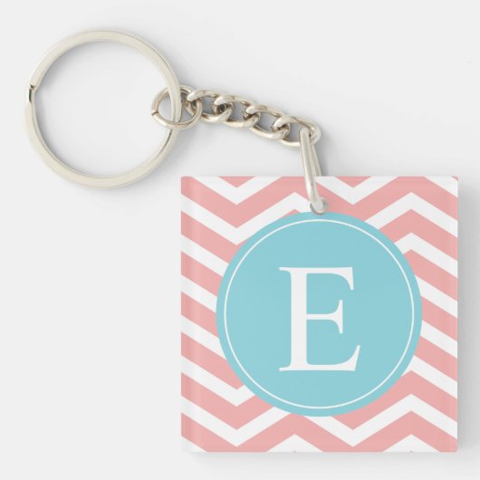 Porte-clés Peach White Chevron Blue Monogram (Devant)