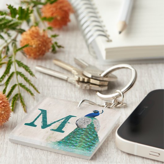 Porte-clés Peacock Bird Feather Turquoise Turquoise Vint Port (Devant Droit)