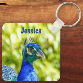 Porte-clés Peacock Bird Nom personnalisé (Verso)