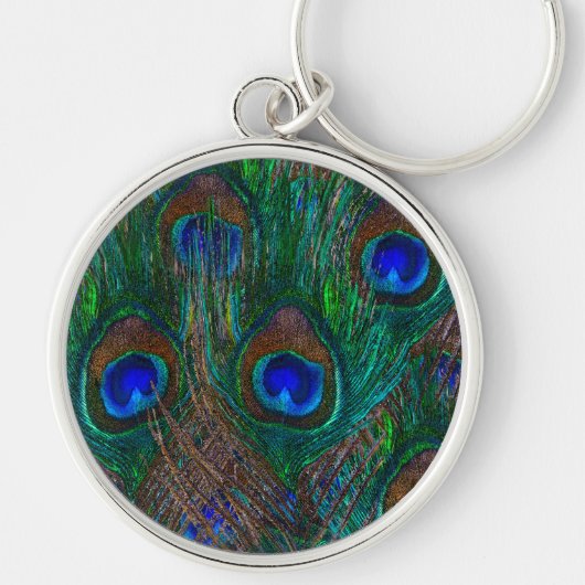 Porte-clés Peacock Coloré Plumes Etching Style (Devant)