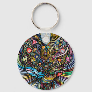 Porte-clés Peacock étonnant en Huichol Style Art