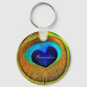 Porte-clés Peacock Feathers Eye of Love With Name