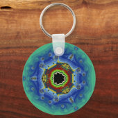 Porte-clés Peacock Fractal Mandala Blue Green (Recto)