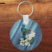 Porte-clés Peacocks & Emerald Green Soie métallique (Recto)