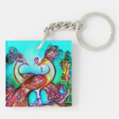 Porte-clés PEACOCKS EN AMOUR rouge turquoise bleu vert (Dos)