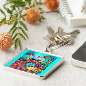 Porte-clés PEACOCKS IN LOVE MONOGRAM rouge bleu turquase vert (Côté)