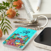 Porte-clés PEACOCKS IN LOVE MONOGRAM rouge turquoise bleu ver (Devant droit)