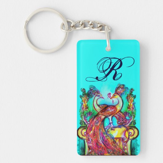 Porte-clés PEACOCKS IN LOVE MONOGRAM rouge turquoise bleu ver (Devant)
