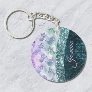 Porte-clés Peau de sirène sarcelle argent faux monogramme pai