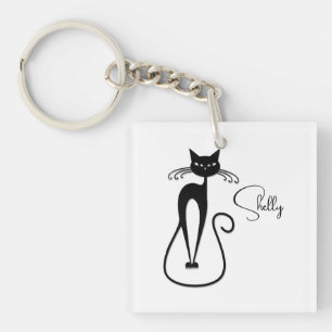 Porte-clés Peau fantaisiste de chat noir maigre Personnel